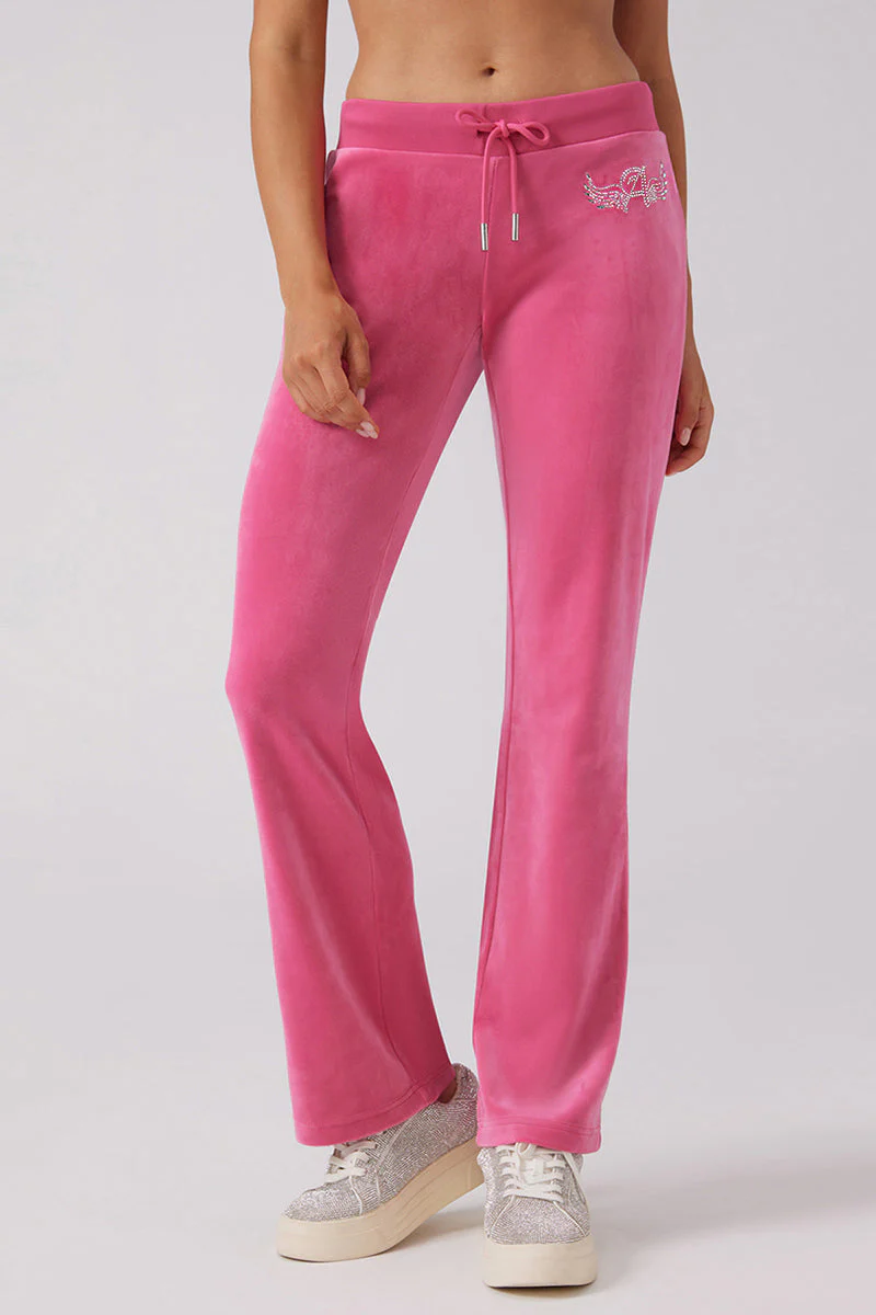Long Length Angel Couture Big Bling Velour Track Pants - Image 2