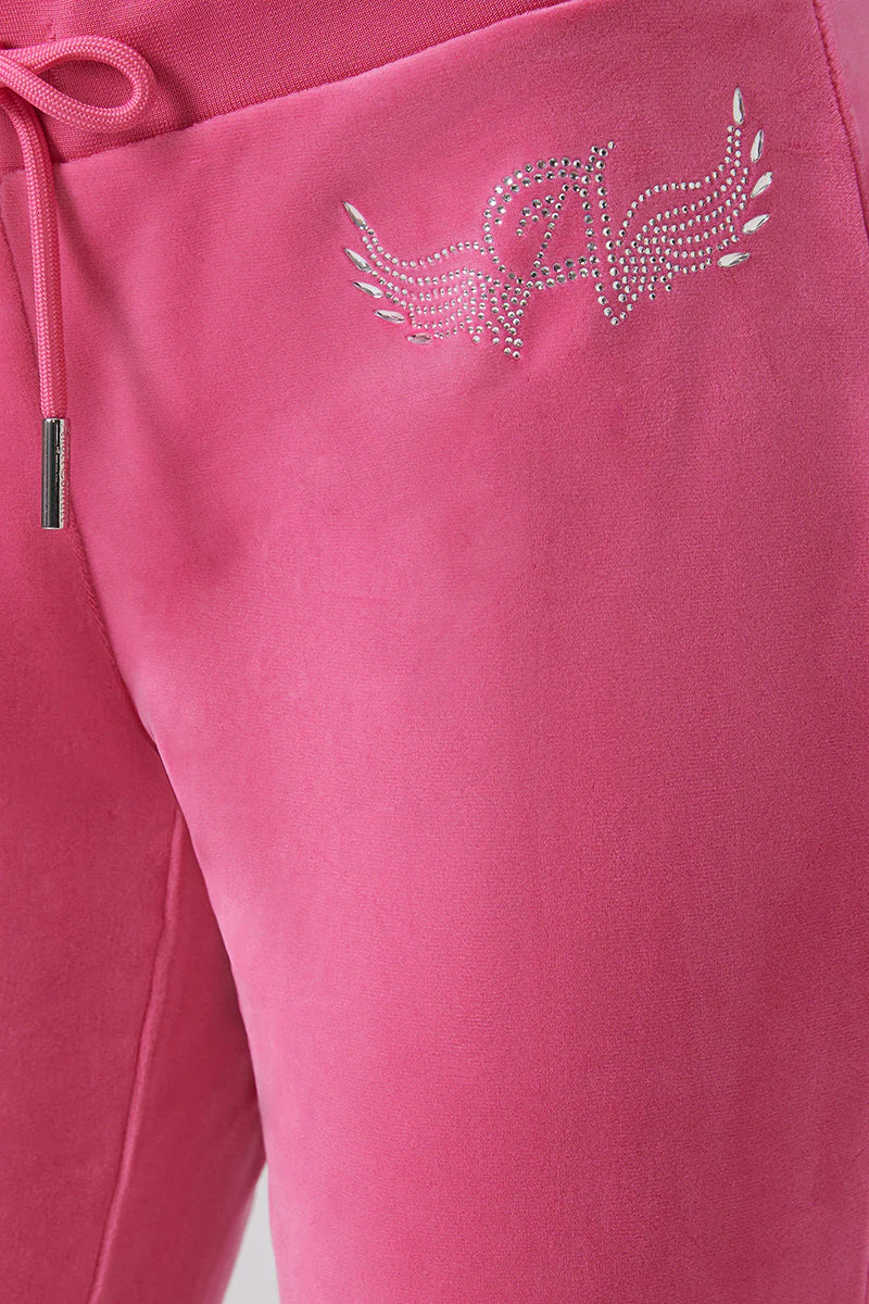 Long Length Angel Couture Big Bling Velour Track Pants - Image 4