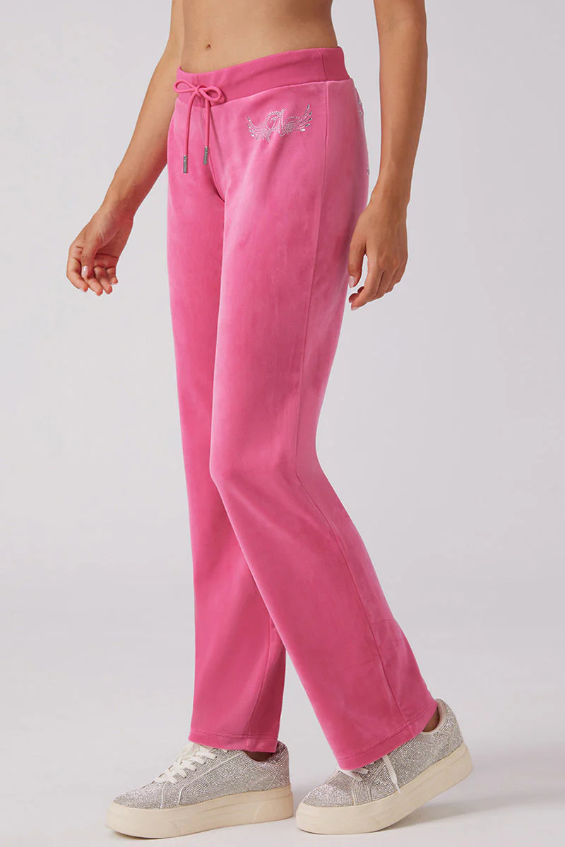 Long Length Angel Couture Big Bling Velour Track Pants - Image 6