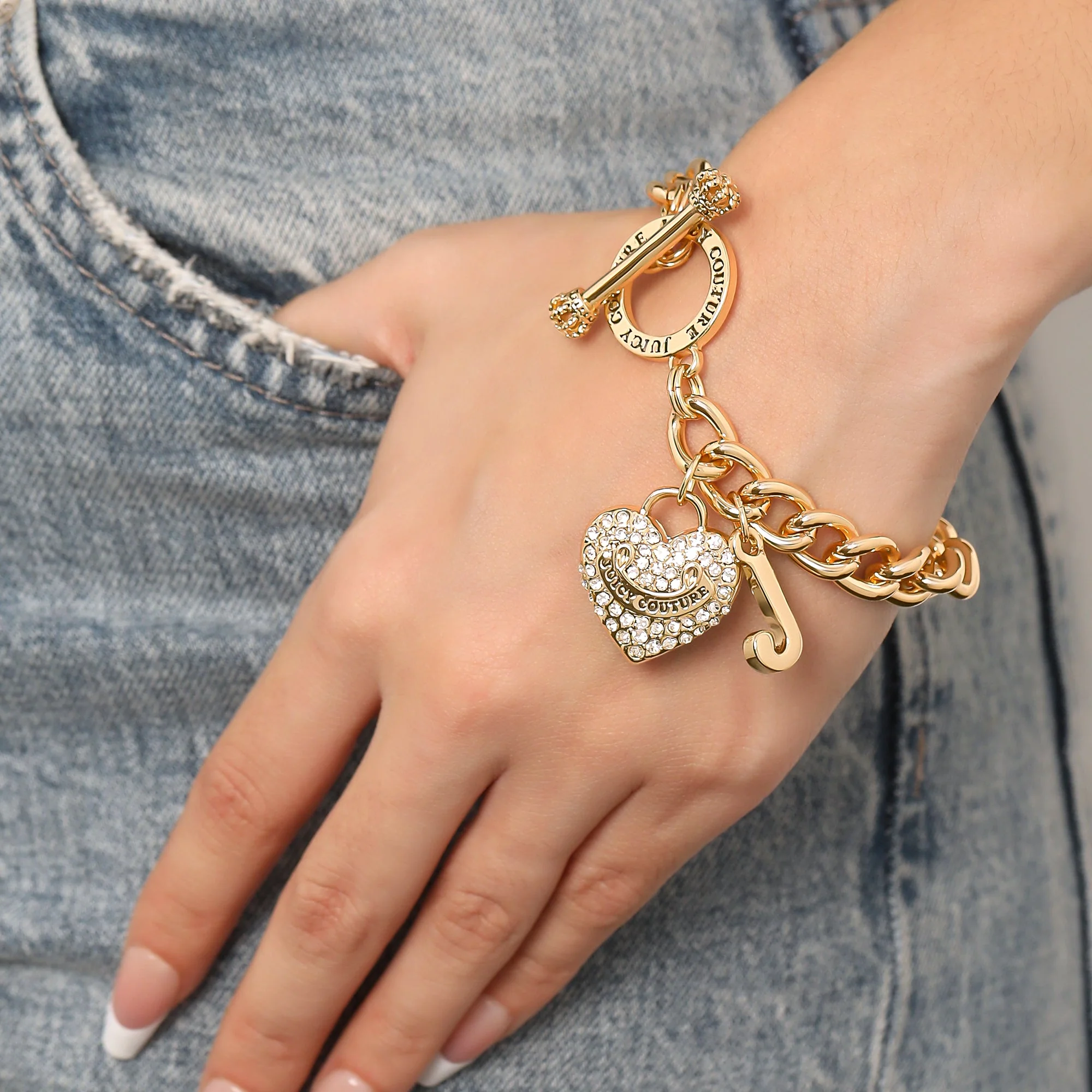 Crystal Heart Charm Toggle Bracelet - Image 3