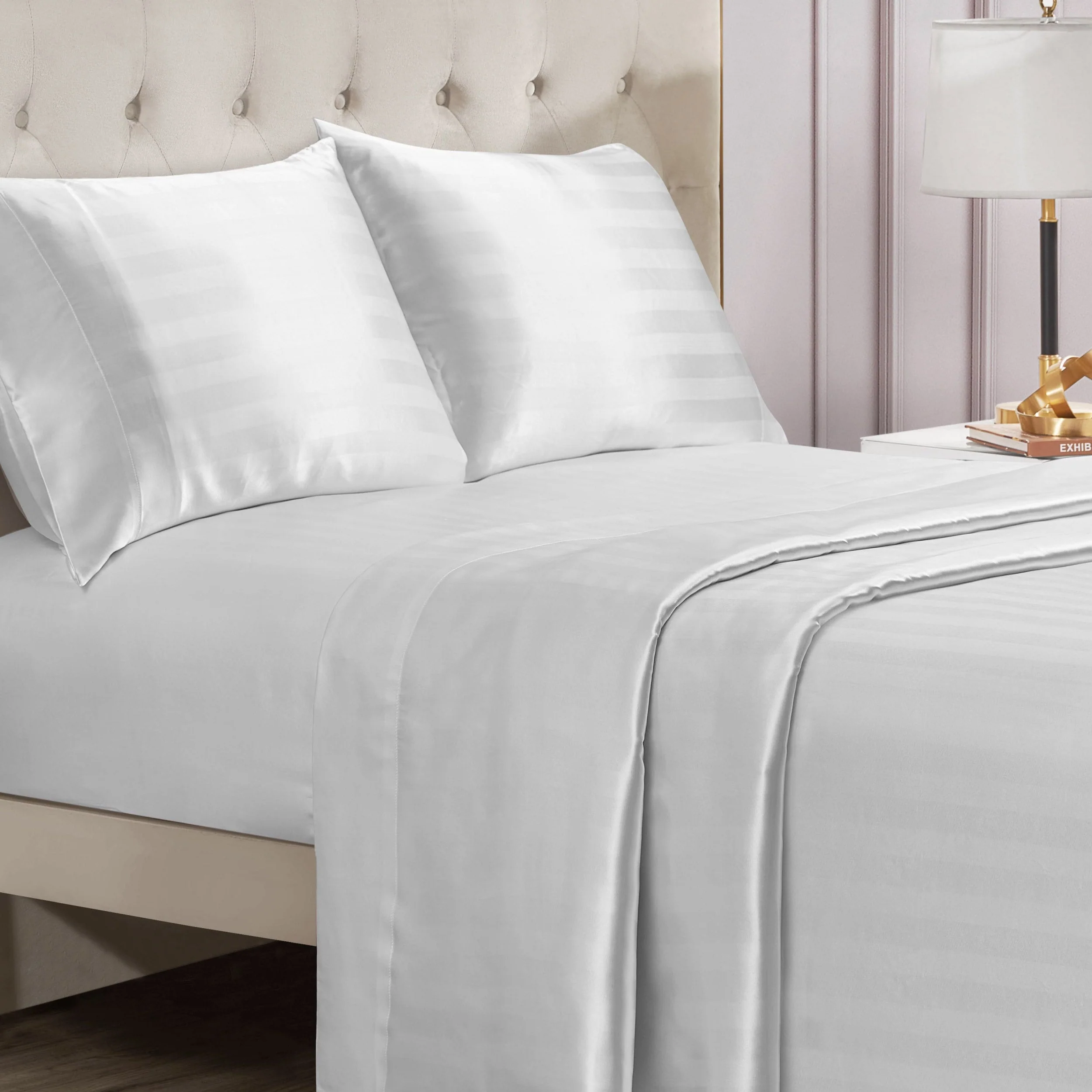 Damask Stripe Satin Sheet Set - Image 2