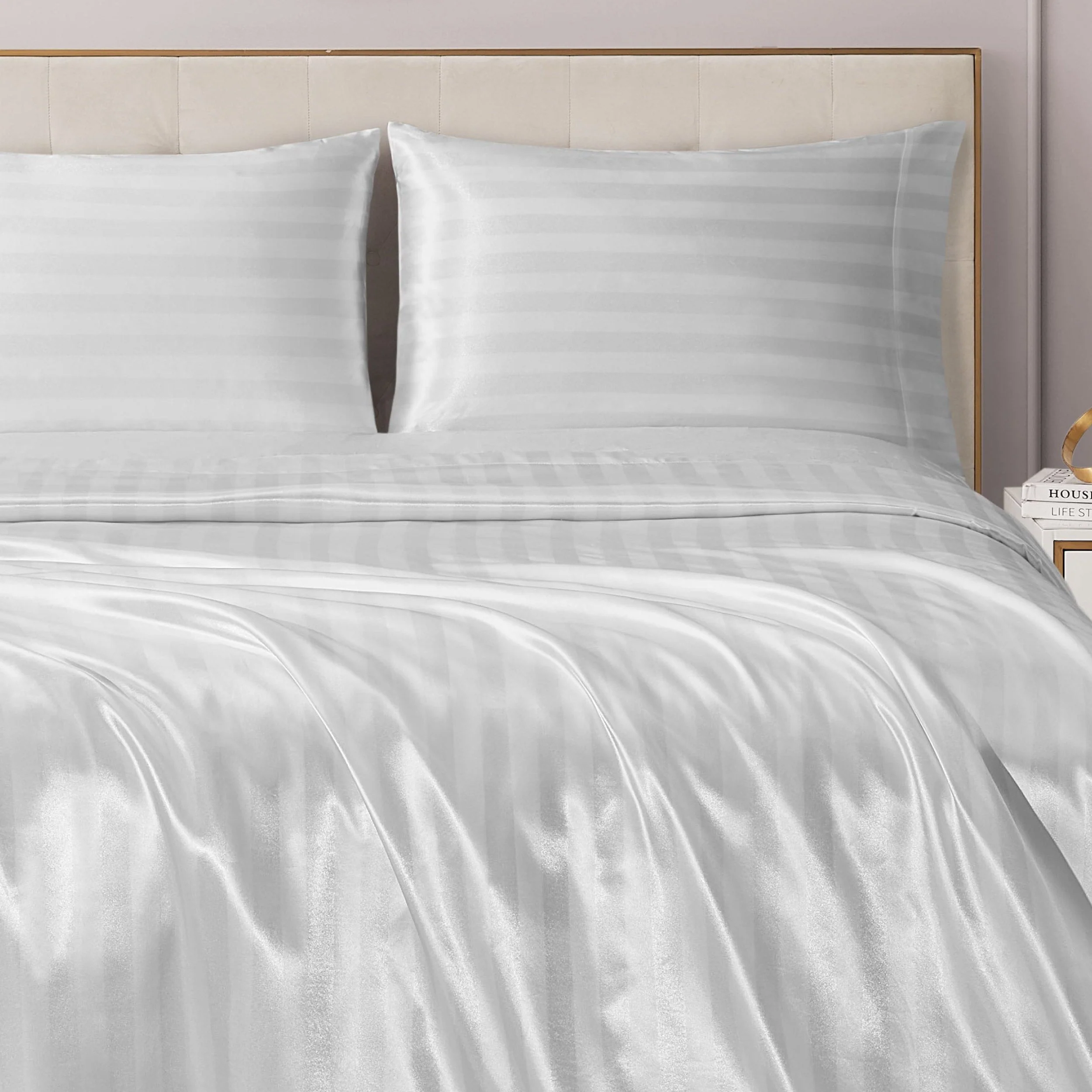 Damask Stripe Satin Sheet Set - Image 4