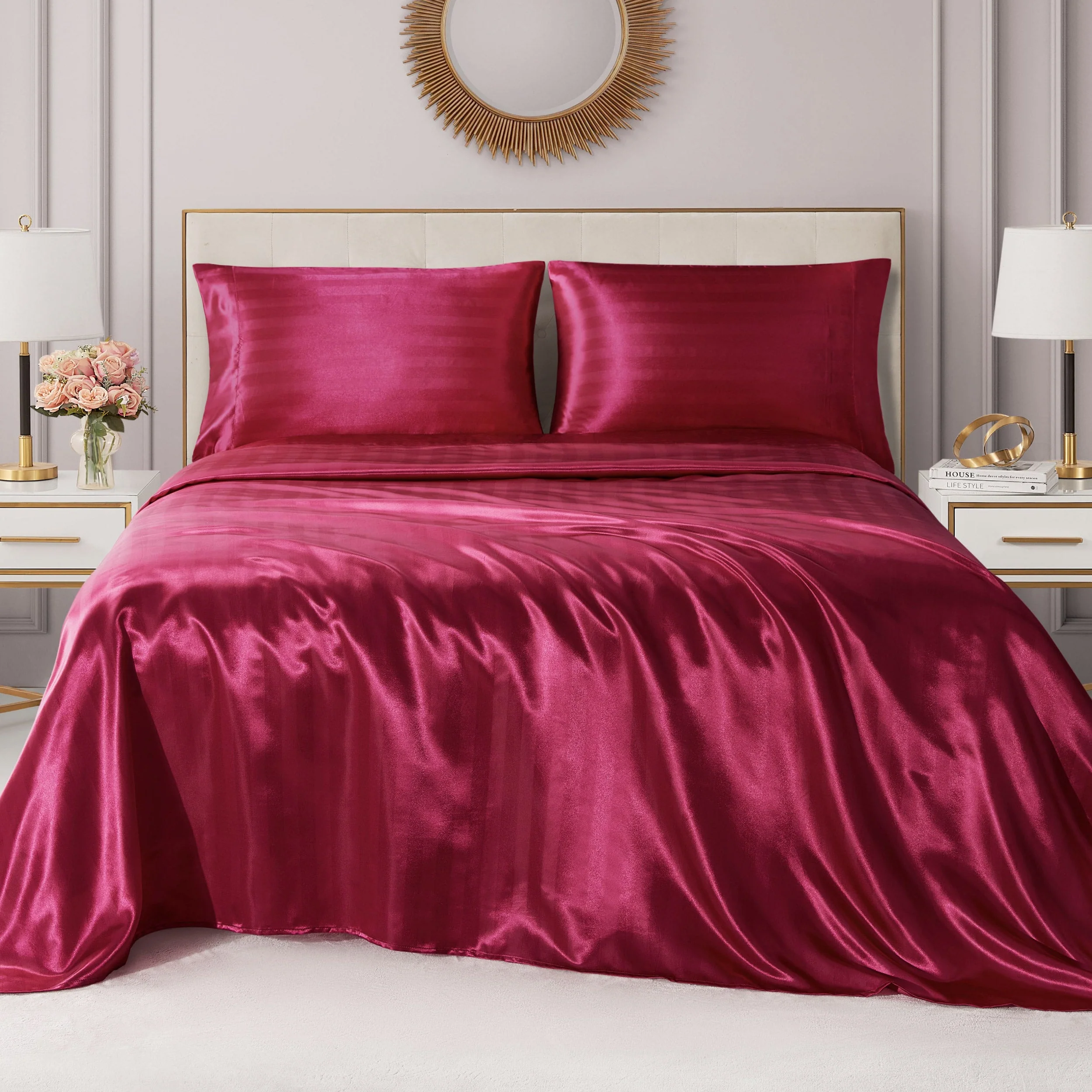 Damask Stripe Satin Sheet Set - Image 3