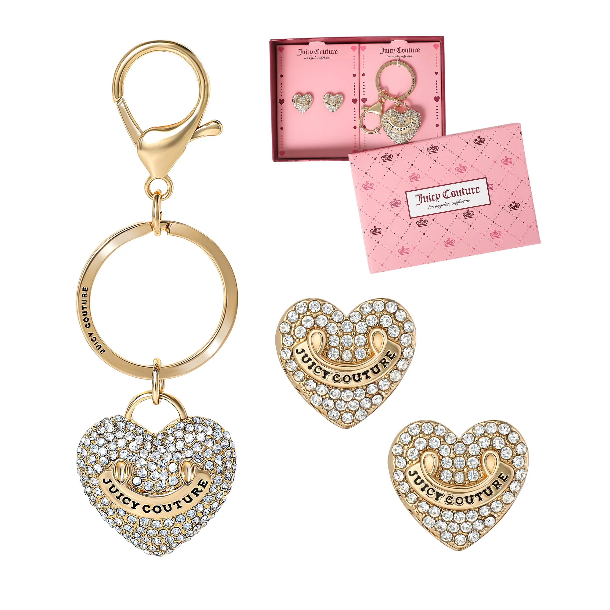Gold-Tone Pave Heart Keychain Bag Charm & Earrings Set - Image 5