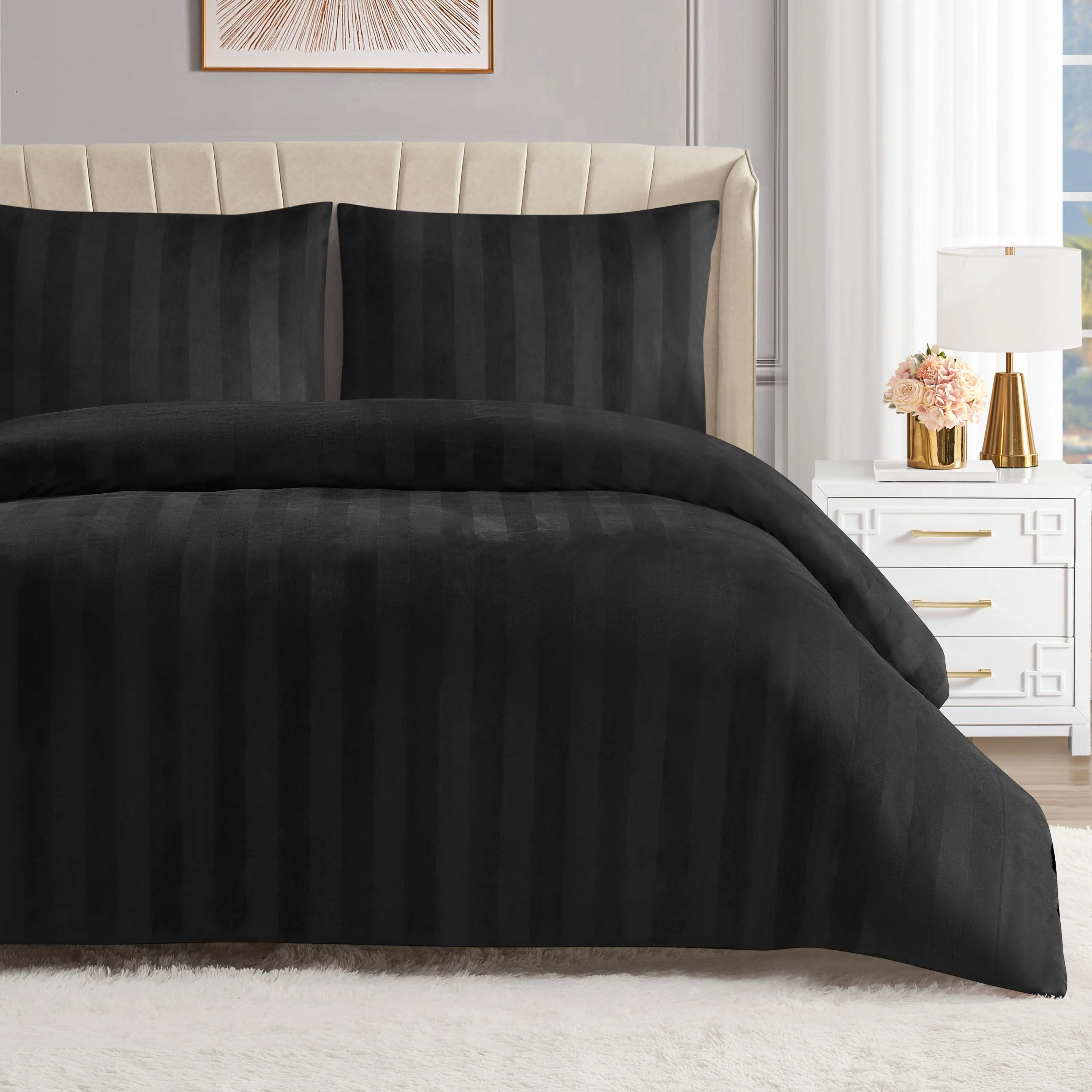 Jenny Velour Striped Jacquard Duvet Set - Image 3