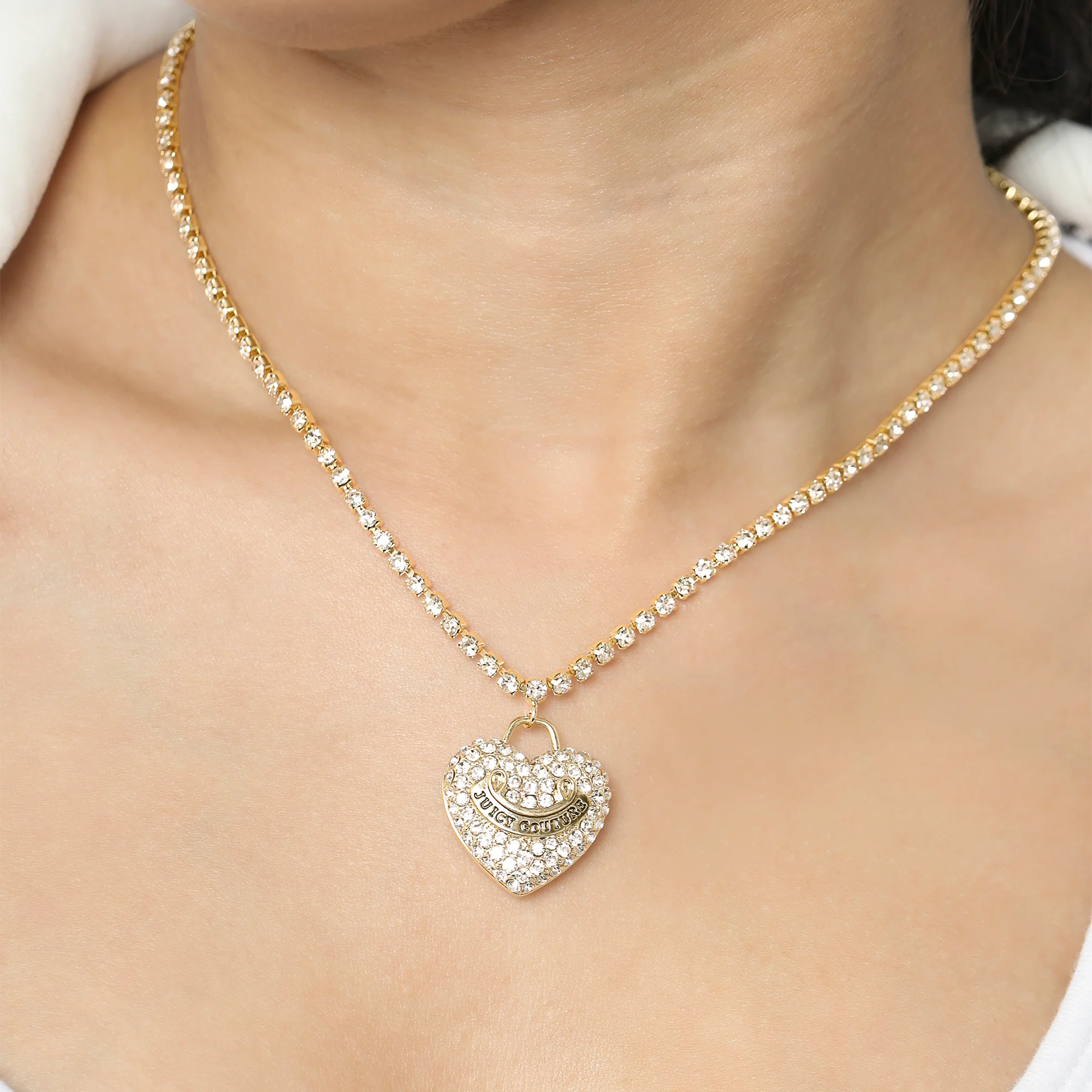 Pavé Heart Crystal Chain Pendant Necklace - Image 2