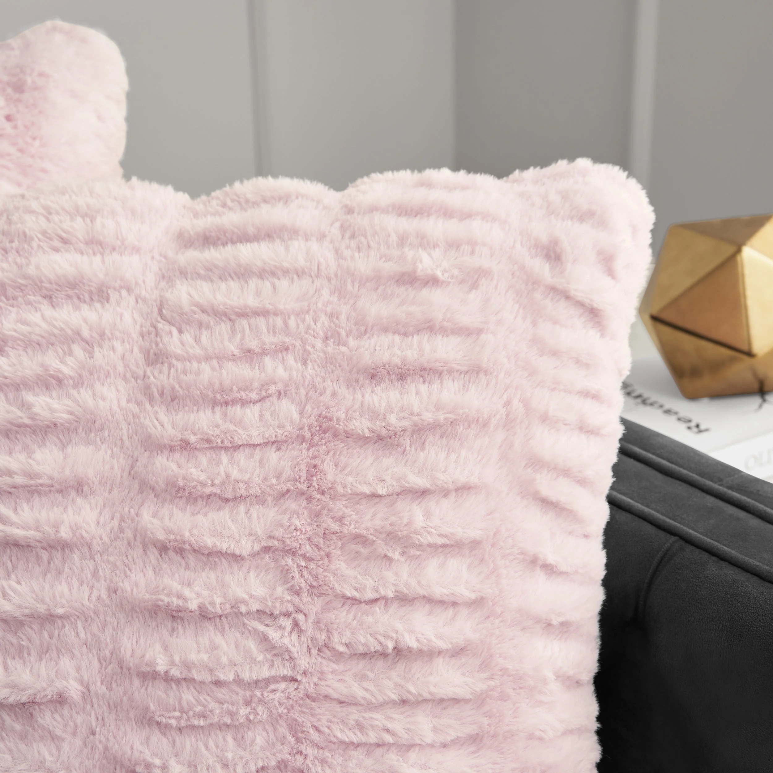 Pleated Faux Fur Decorative Pillow - Image 5