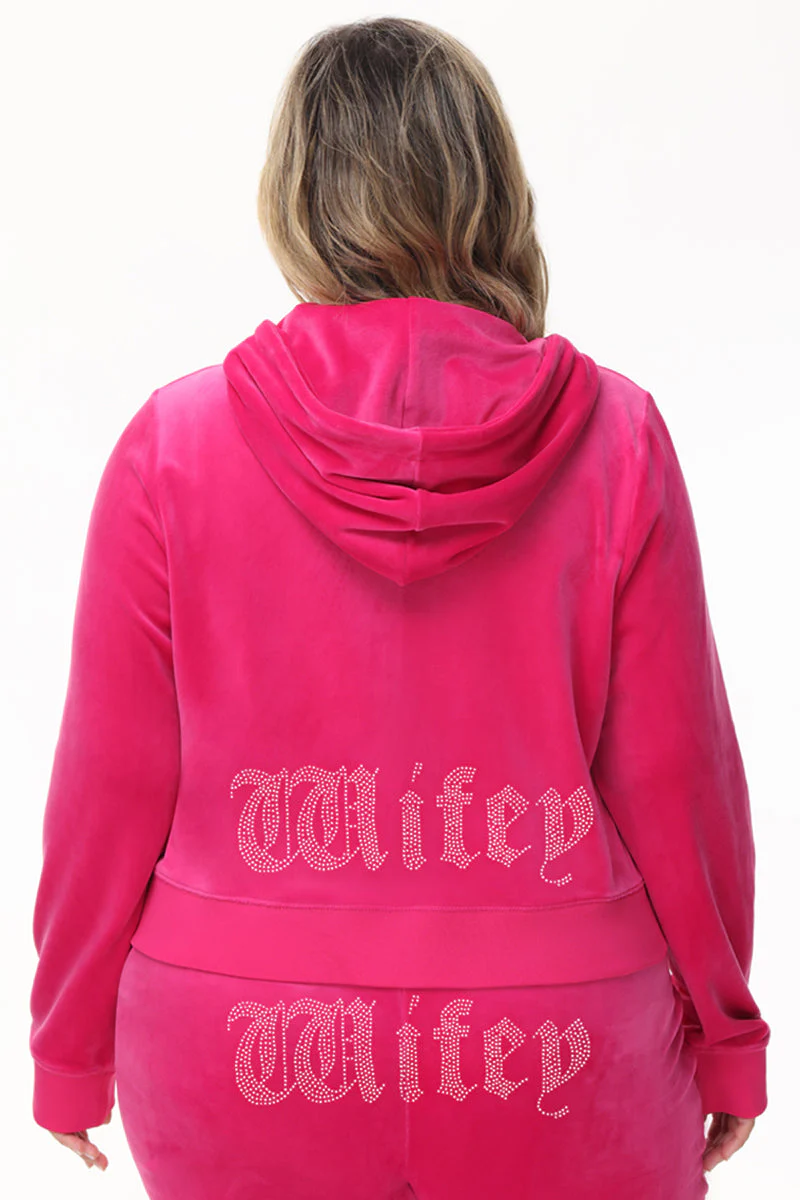 Wifey Customizable Big Bling Velour Hoodie - Image 8