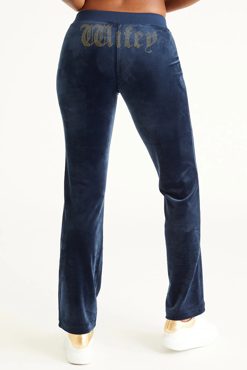 Wifey Customizable Big Bling Velour Track Pants - Image 2
